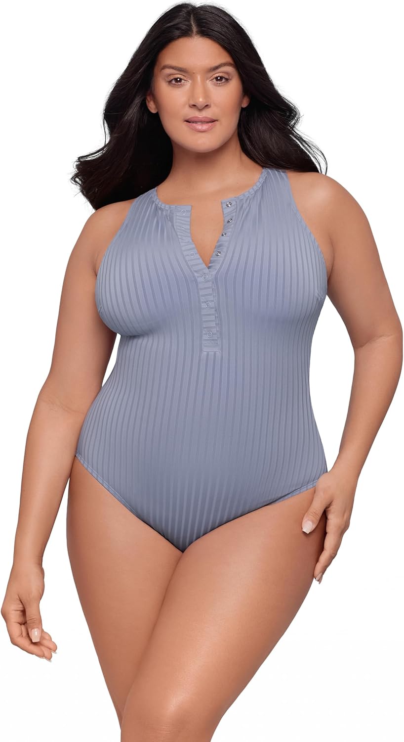 S3 Swim Womens Snap High Neck One Piece Swimsuit