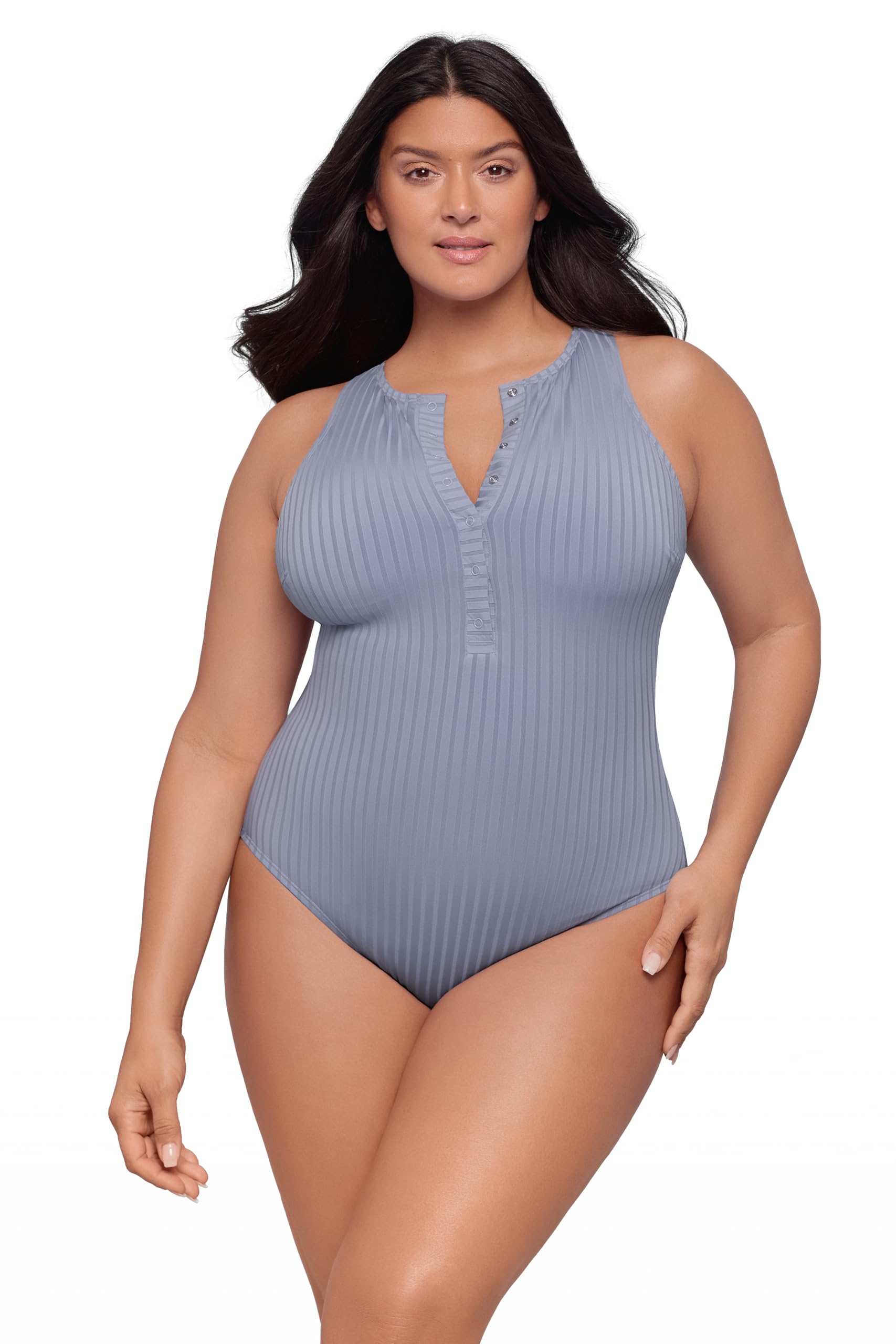 Womens Snap High Neck One Piece Swimsuit-image-28