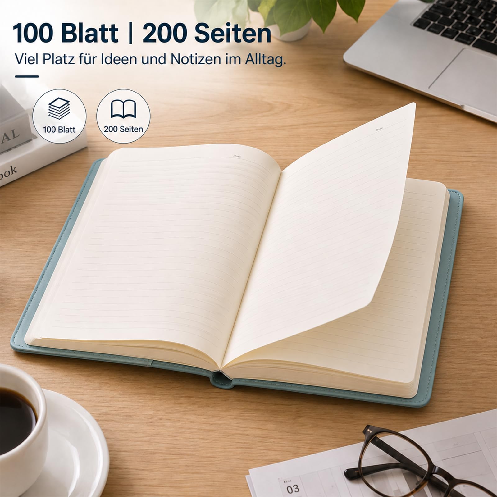 10 Stück Notizbuch Personalisiert mit Namen Journal Buch B5 | Linierte Seiten | Wasserabweisender PU-Einband | Fronttasche für Stifthalter & Karten | 200 Seiten | Büro & Uni
