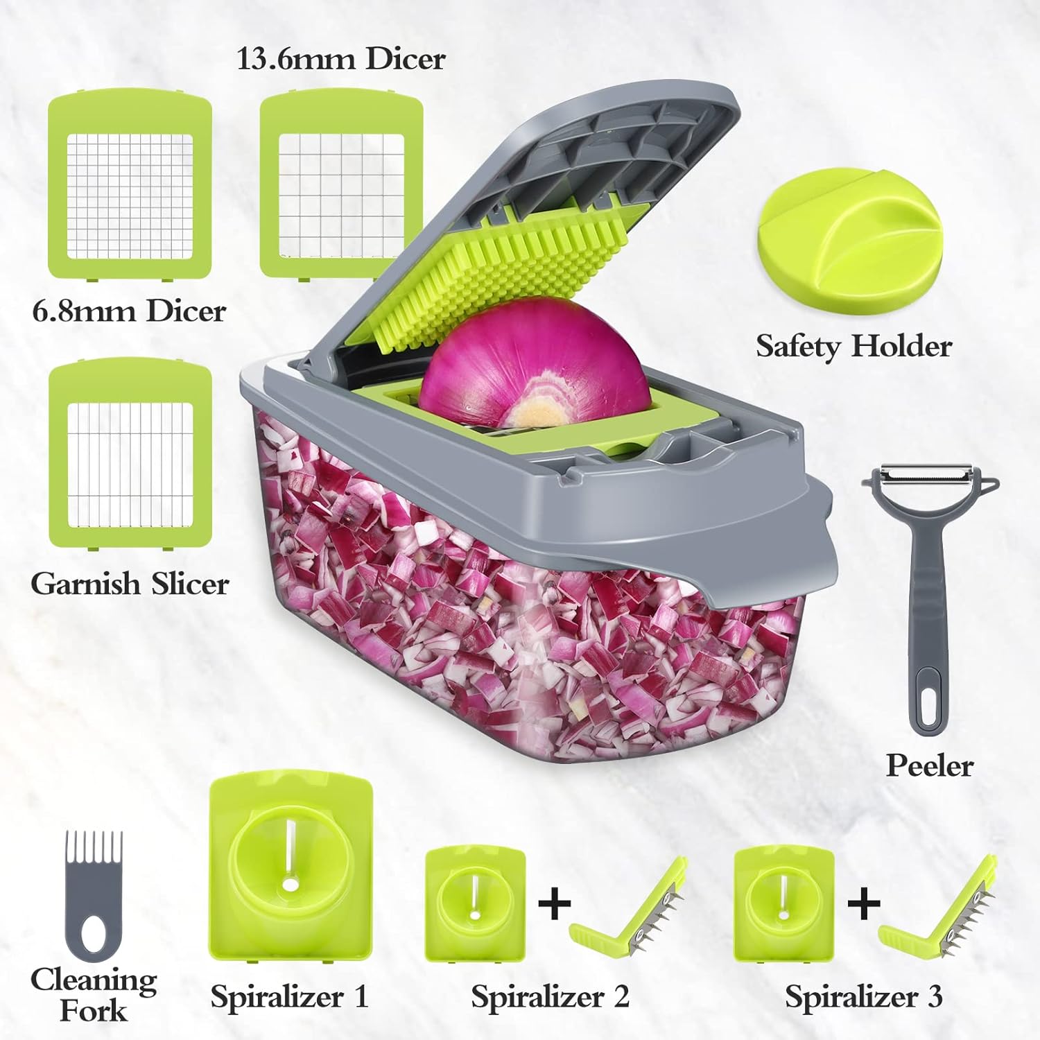 Smile Mom Vegetable Chopper Slicer - Spiralizer - Onion Chopper with Container