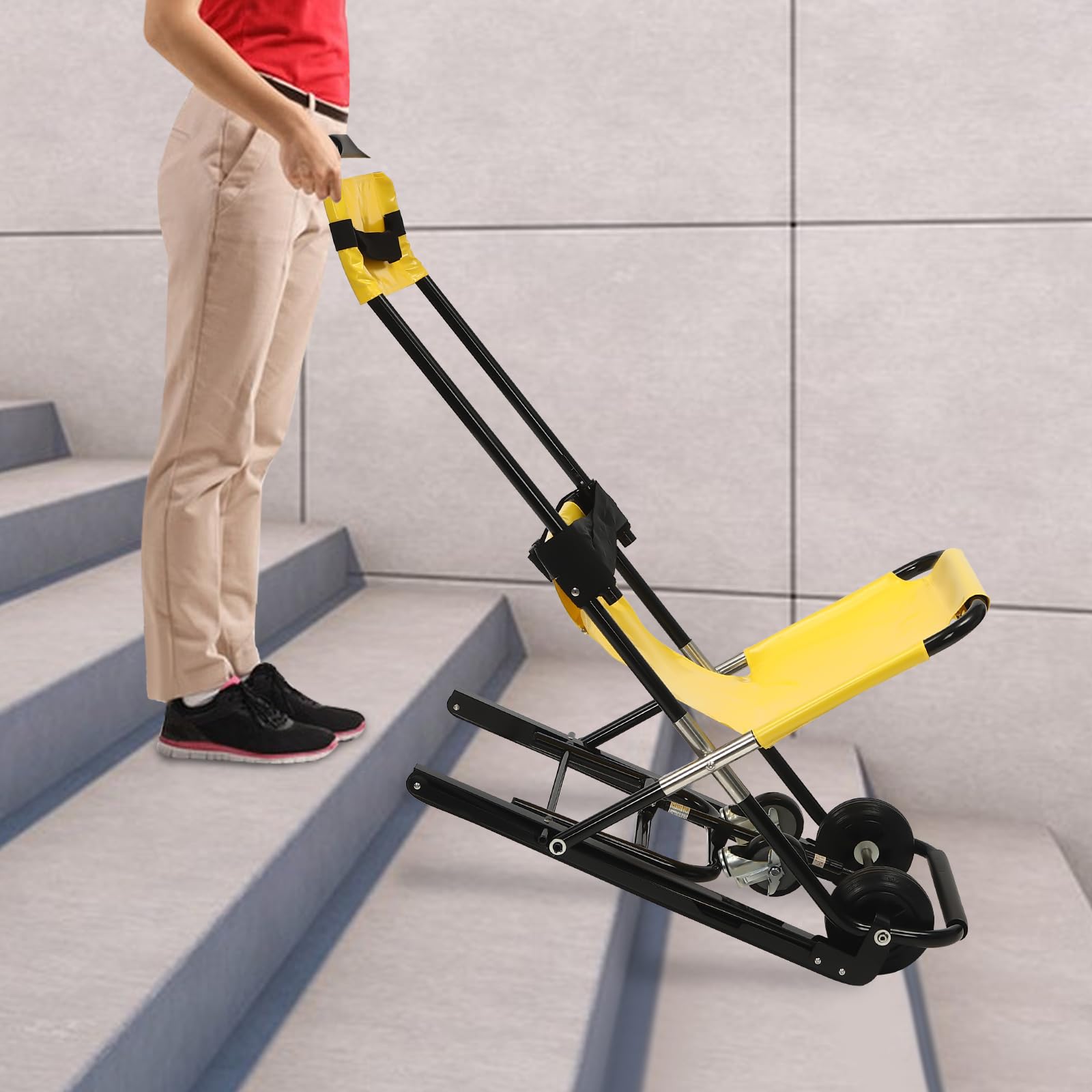 Silla de escalera de elevación manual soporta 350.53 libras, silla de escalera de elevación manual, silla plegable portátil para la transferencia diaria, silla de evacuación plegable para apoyar a los