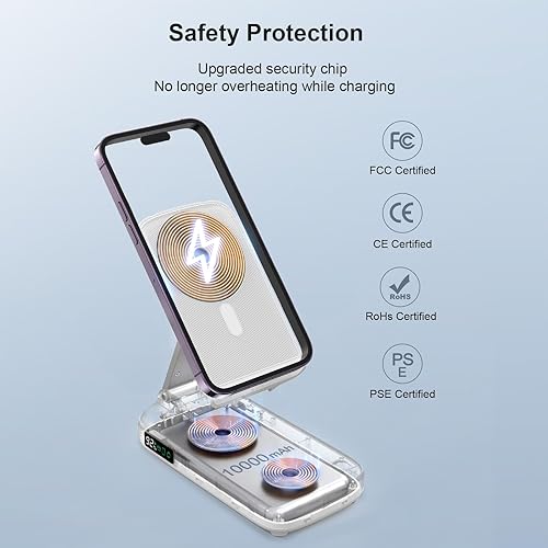 Miniatura 6 de BezosMax - Estación de carga inalámbrica 5 en 1 con banco de energía de 10000 mAh, pantalla digital, magnética, automática de 20 W, estación de