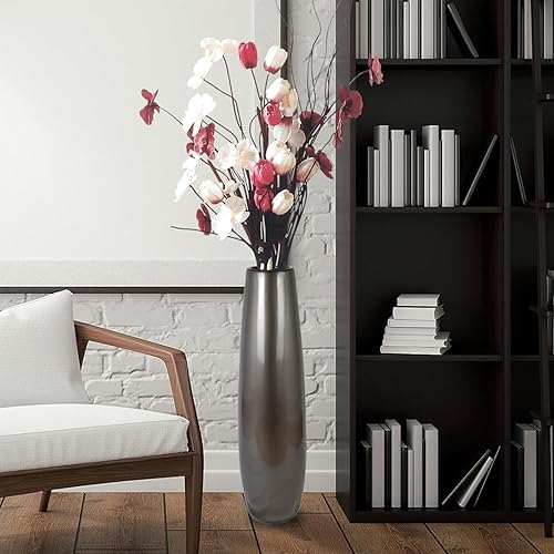Miniatura 3 de Florero de cerámica plateado de 24 pulgadas de alto, jarrones grandes y modernos para decoración de sala de estar, jarrón de mimbre grande para