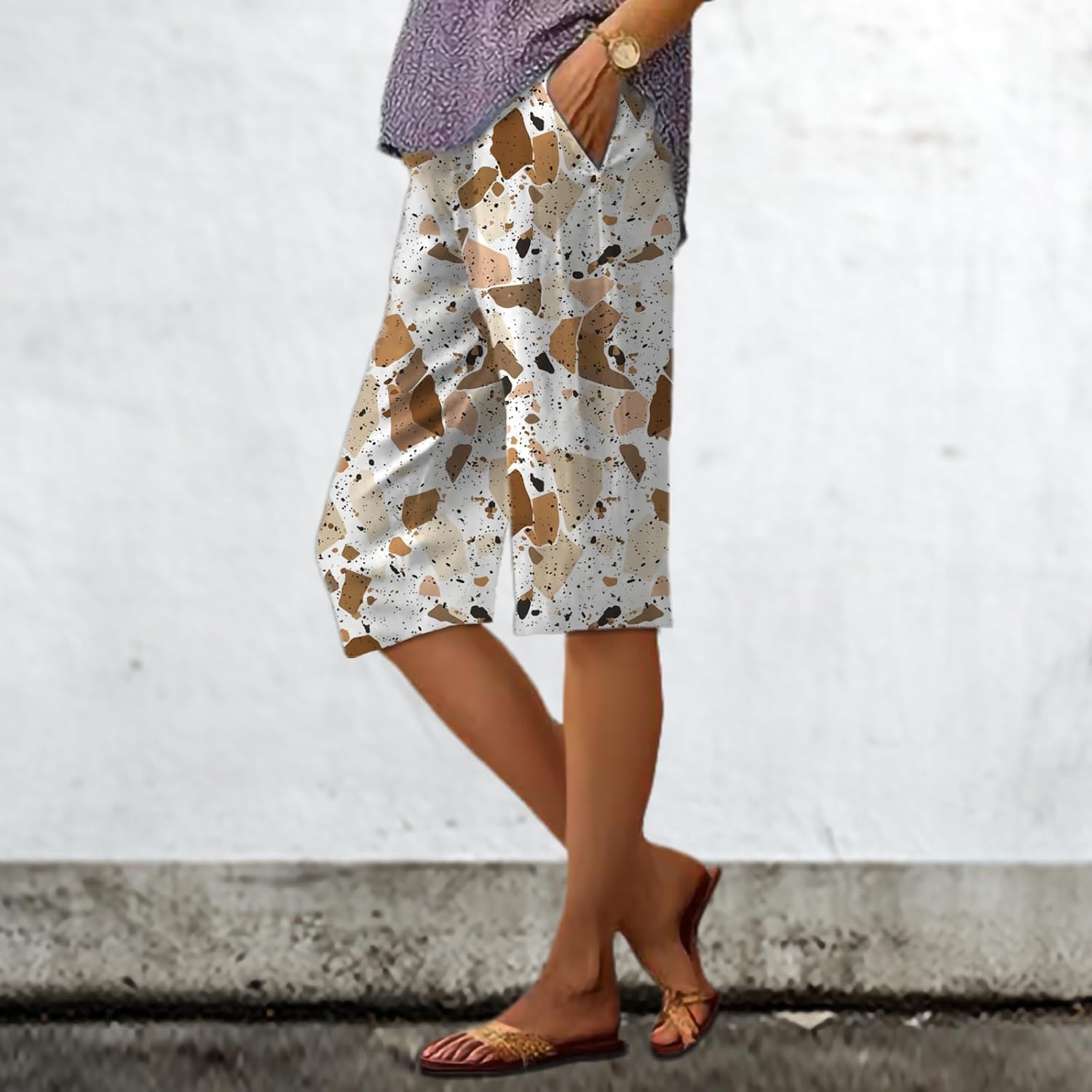 Plus Size Wide Leg Pants for Women Vibrant Colorful Summer Vacation Beach High Waisted Comfy Bermuda Shorts - Image 2