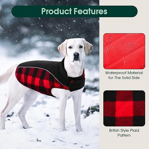 Miniatura 5 de Kuoser - Abrigo reversible para perros para climas fríos, abrigo de invierno impermeable reflejante para mascotas, abrigo para perros a cuadros de