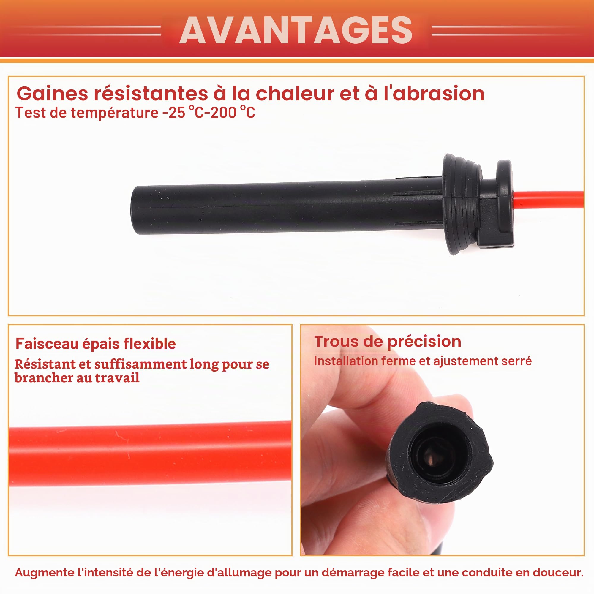 QUARKZMAN Câbles D'Allumage Pour Mini Cooper 1.6L L4 2002-2007 Lot De 4 | Couleur Rouge, Matériau Silicone Nickel, Résout Ratés Moteur, Pour Mini Cooper 1.6L L4 Supercharged 02-08