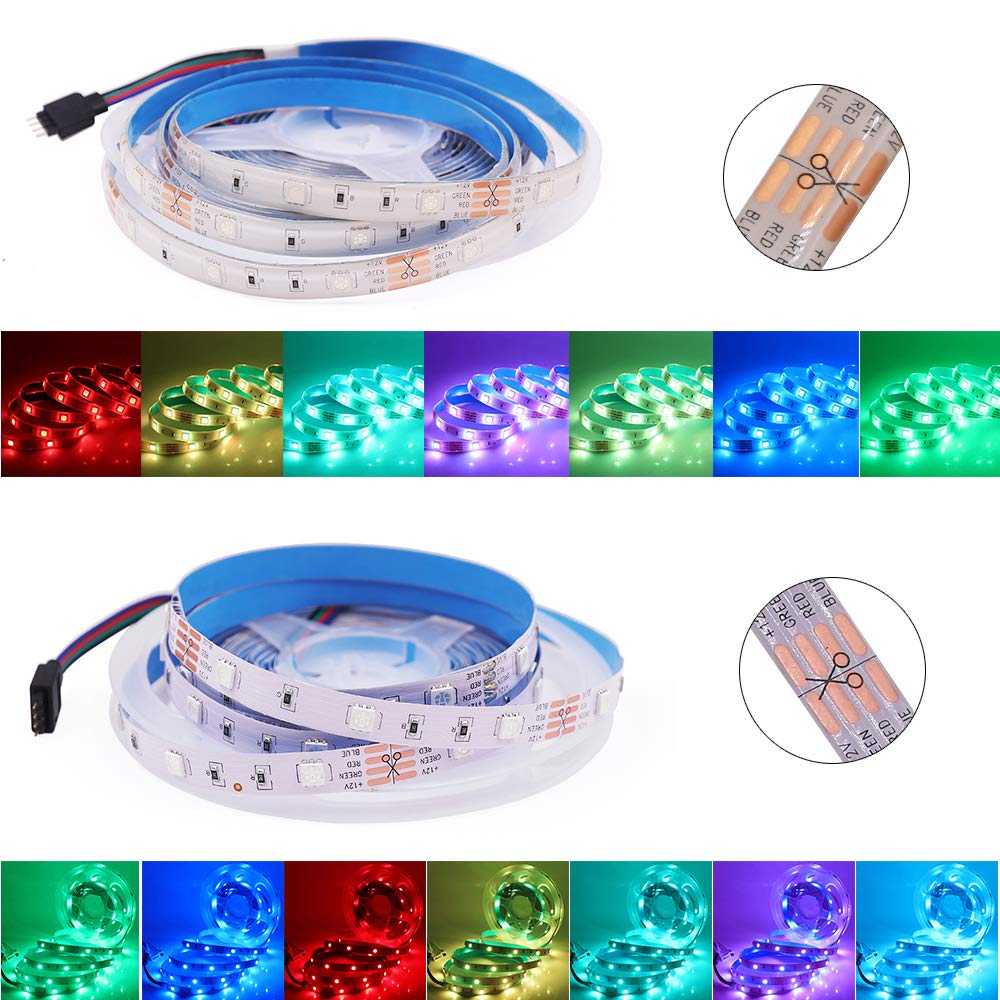 XUNATA Kit de Tira de LED RGB de Música de 12 V versión WiFi- Tira de luz Autoadhesiva SMD 5050 30LEDs/m, Control remoto, Fuente de Alimentación (15m, Impermeable)