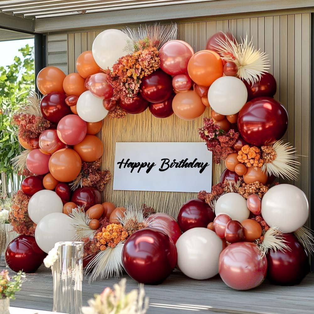 Orange Red Balloon Garland Double Stuffed Burgundy White Dusty Pink Balloon Arch Kit Balloons for Happy Birthday Wedding Baby Shower Bridal Shower