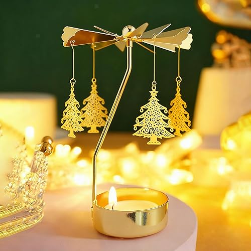 Miniatura 12 de Regalo de San Valentín para mujeres, portavelas giratorio, portavelas giratorio dorado para cumpleaños, boda, día de la madre, decoración de mesa