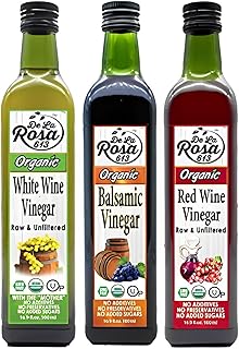 De La Rosa Organic White Wine, Red Wine & Balsamic Vinegar, Vegan, Kosher, Non-GMO & Gluten Free, Great for Salad Dressing, Marinades & More 16.9 Oz (Pack of 3)