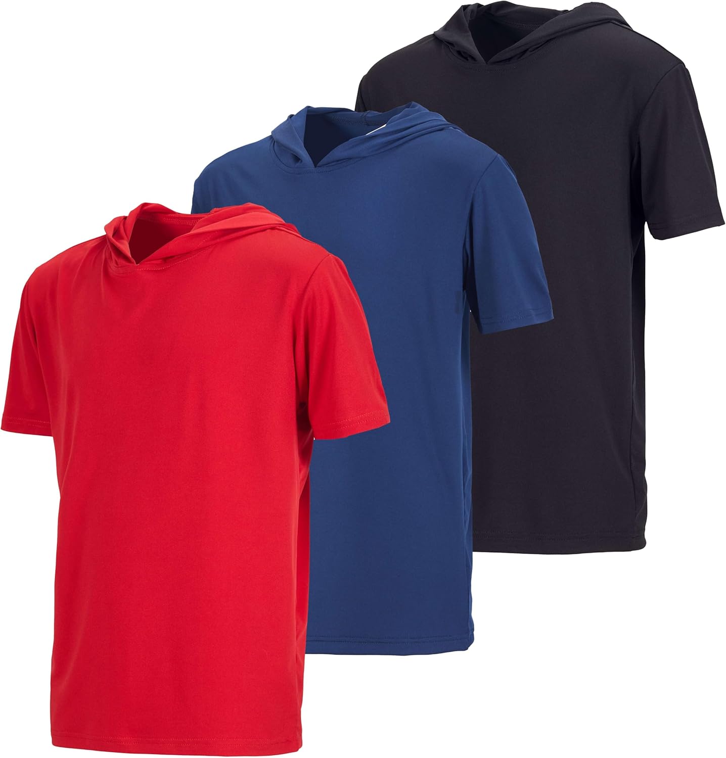 Real Essentials 3 Pack: Boys Dry-Fit Youth Teen Active Athletic Short Sleeve Workout Hoodie - Hooded Pullover Shirts