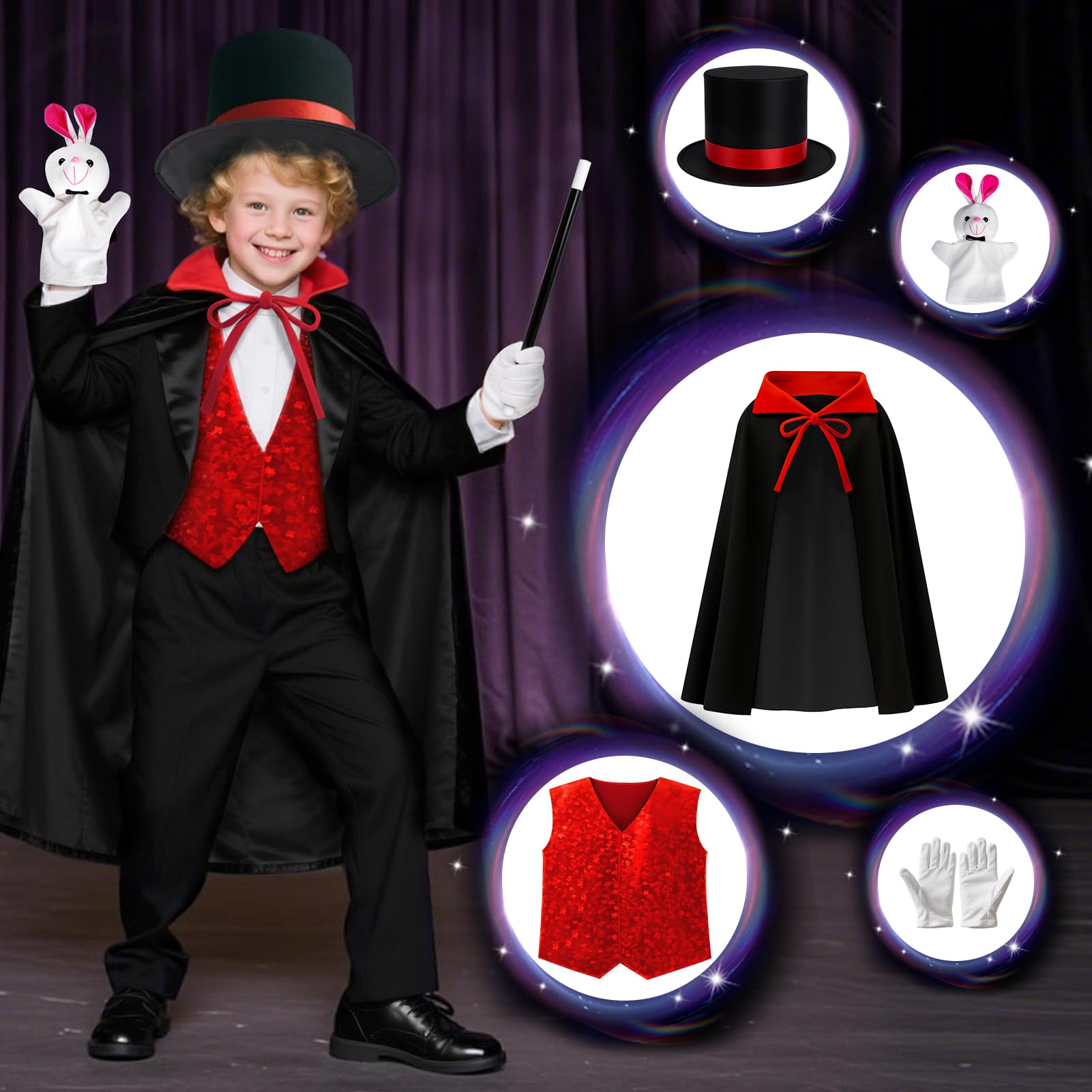 DINORUN Giochi di Magia per Bambini Giochi Bambini con Cappello Magico & Istruzioni & Costume da Mago per Bambini – Gioco di Ruolo Immaginario, Regalo Bambini 6 7 8 9 10 11 12 Anni
