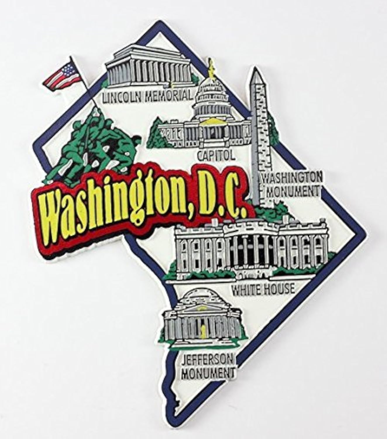 Washington D.C. Map and Landmarks Collage Fridge Collectible Souvenir Magnet FMC