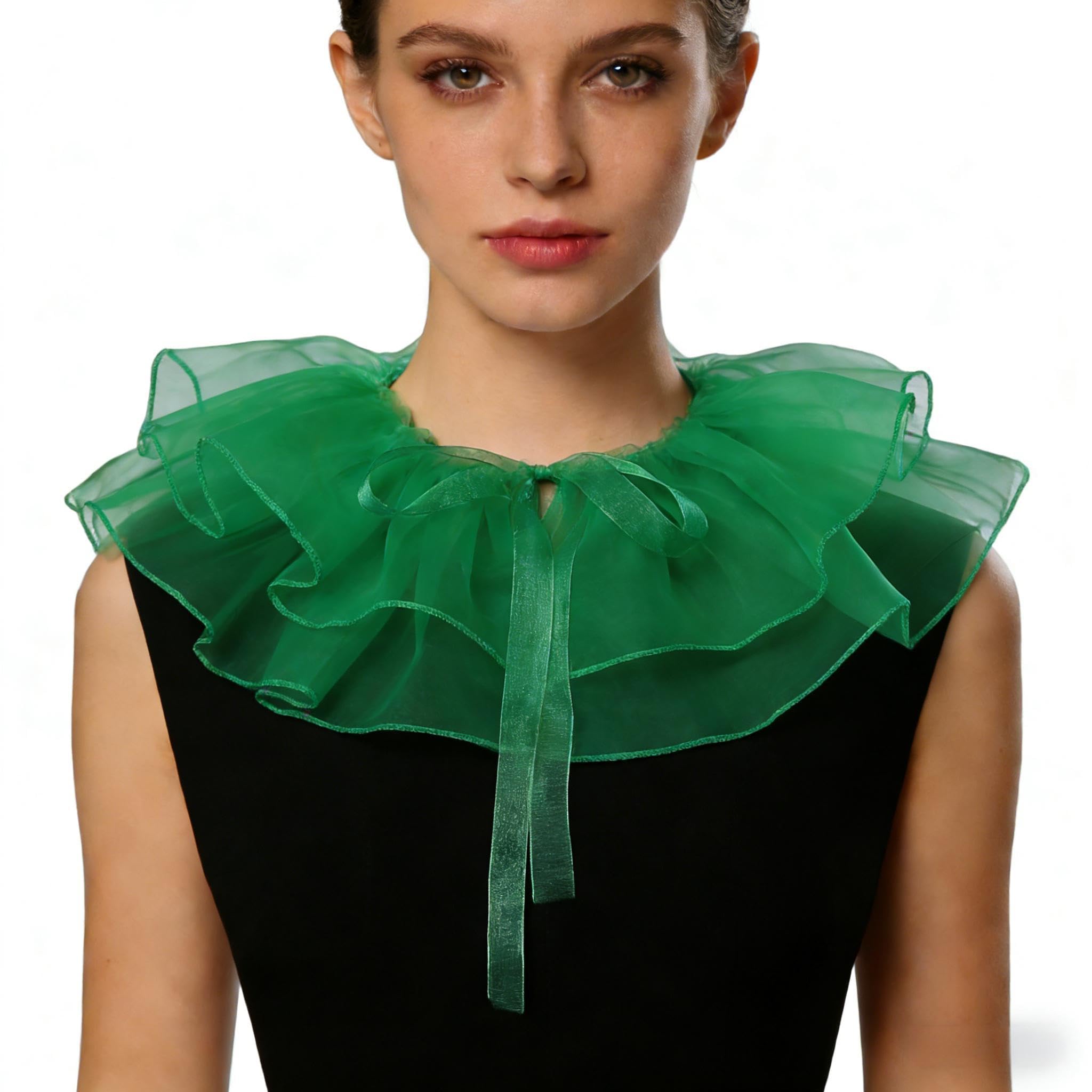 Mavikim Women's Court Ruffled Pleated Collar Lace-up Shawl Scarf Double-layered Victorian Elizabethan Neckwear
