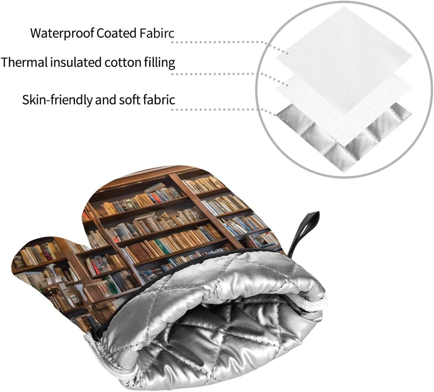 (Books) Baking 4-Piece Set: 2 Oven Mitts and 2 Pot Holders Heat Resistant Waterproof Hanging Loop for Kitchen Oven Grill Housewarming Gifts