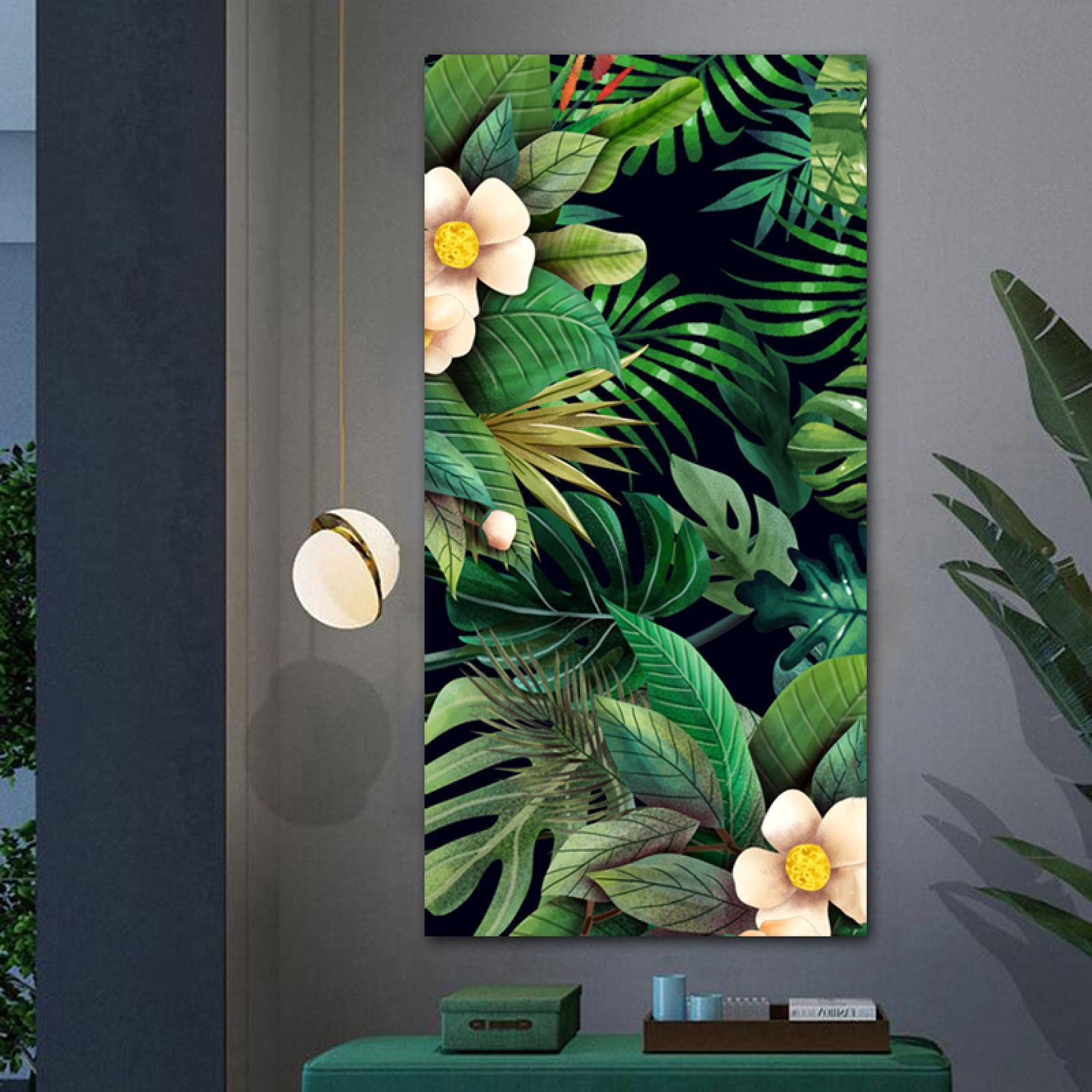 Impreso en lienzo Hojas verdes Flores Carteles Plantas tropicales Pintura Arte de la pared Imágenes Sala de estar Decoración del hogar 60x120cmx2pcs Marco interno