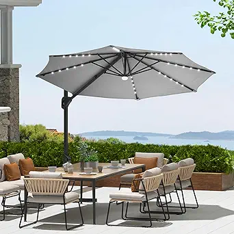 Garvee 10Ft Cantilever Patio Umbrella with 360° Rotation, Adjustable Tilt, Heavy-Duty 600D Oxford Fabric, Rust-Proof Aluminum Frame, Fits Most Stands, Without Base Weight