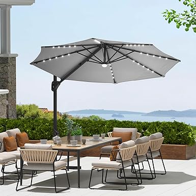 Garvee 10Ft Cantilever Patio Umbrella with 360° Rotation, Adjustable Tilt, Heavy-Duty 600D Oxford Fabric, Rust-Proof Aluminum Frame, Fits Most Stands, Without Base Weight