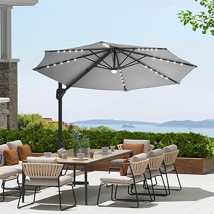 Garvee 10Ft Cantilever Patio Umbrella with 360° Rotation, Adjustable Tilt, Heavy-Duty 600D Oxford Fabric, Rust-Proof Aluminum Frame, Fits Most Stands, Without Base Weight