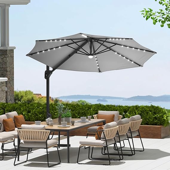 Garvee 10Ft Cantilever Patio Umbrella with 360° Rotation, Adjustable Tilt, Heavy-Duty 600D Oxford Fabric, Rust-Proof Aluminum Frame, Fits Most Stands, Without Base Weight