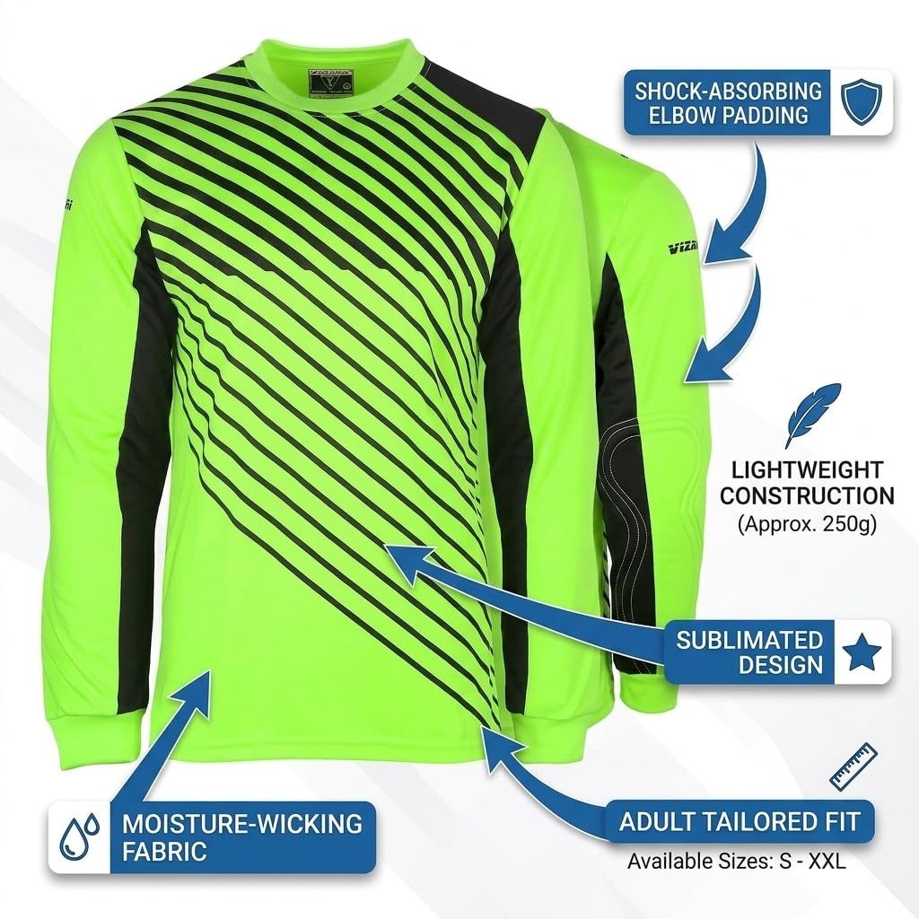 Vizari Arroyo Maglia da Portiere da Calcio per Adulti, assorbe Gli Urti, a Maniche Lunghe