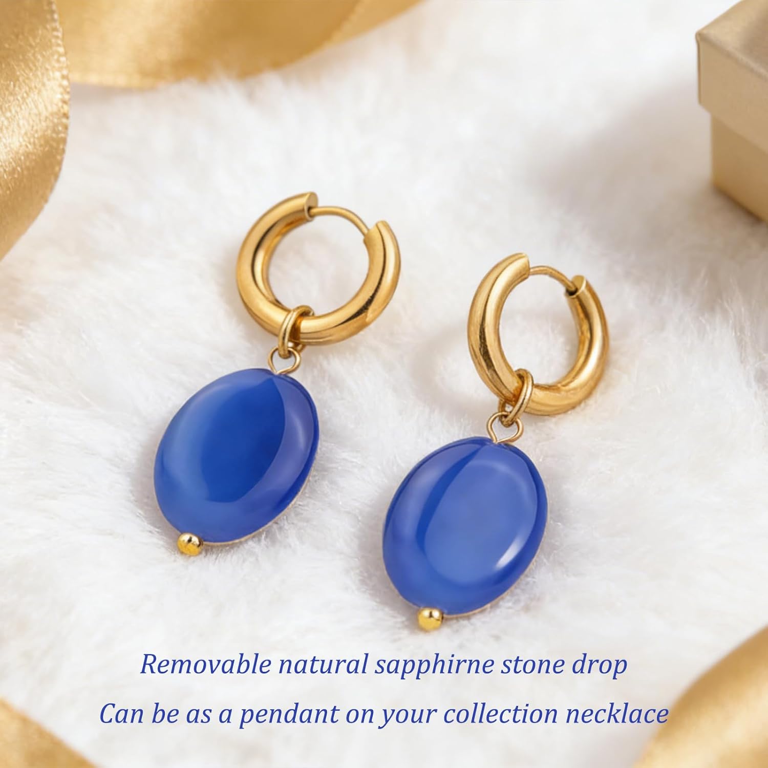 Natural Crystal Healing Stone Earring 18k Real Gold Plated Huggie Hoop Earring Oval Birthstone Gemstone Drop Earrings Jewelry Gift for Women