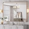 Espejo de baño LOAAO 48”x36” dorado, marco rectangular redondeado dorado, espejo de tocador de baño cepillado dorado para montar en pared, antióxido, vidrio templado, se cuelga horizontal o verticalmente | Rectángulo redondeado, marco cepillado dorado, montaje en pared, antióxido, vidrio templado, se cuelga horizontal o verticalmente 1