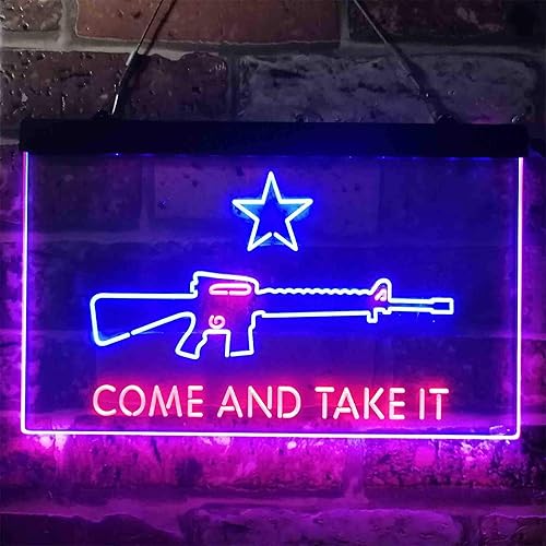Miniatura 2 de Letrero de neón LED de doble color con texto en inglés "Come And Take It Gun St6s43-i3910-rb" (16 x 12 pulgadas)