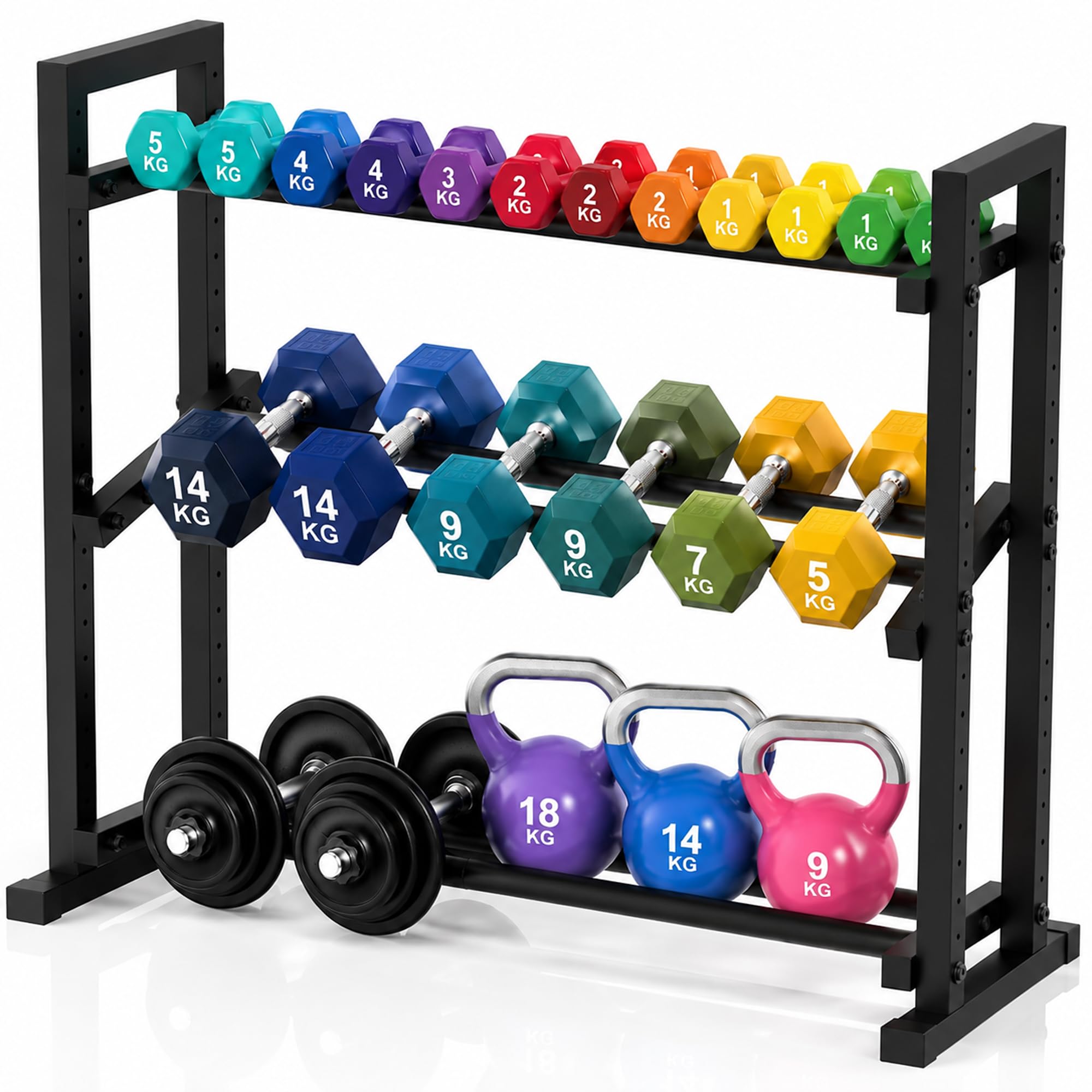 Hantelständer, Kippsichere Hantelablage mit verbreiterter Basis, Schwerlast Hantelbaum aus Stahl für Home Gym (bis 200kg), Verstellbare Aufbewahrung für Kurzhanteln