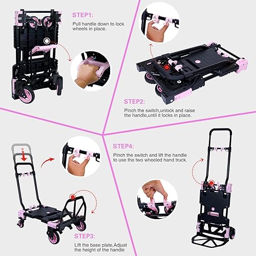 Miniatura 5 de Carro de mano plegable 2 en 1 con cesta, carrito de mano plegable de capacidad de 330 libras, carretilla de mano plegable con mango retráctil,