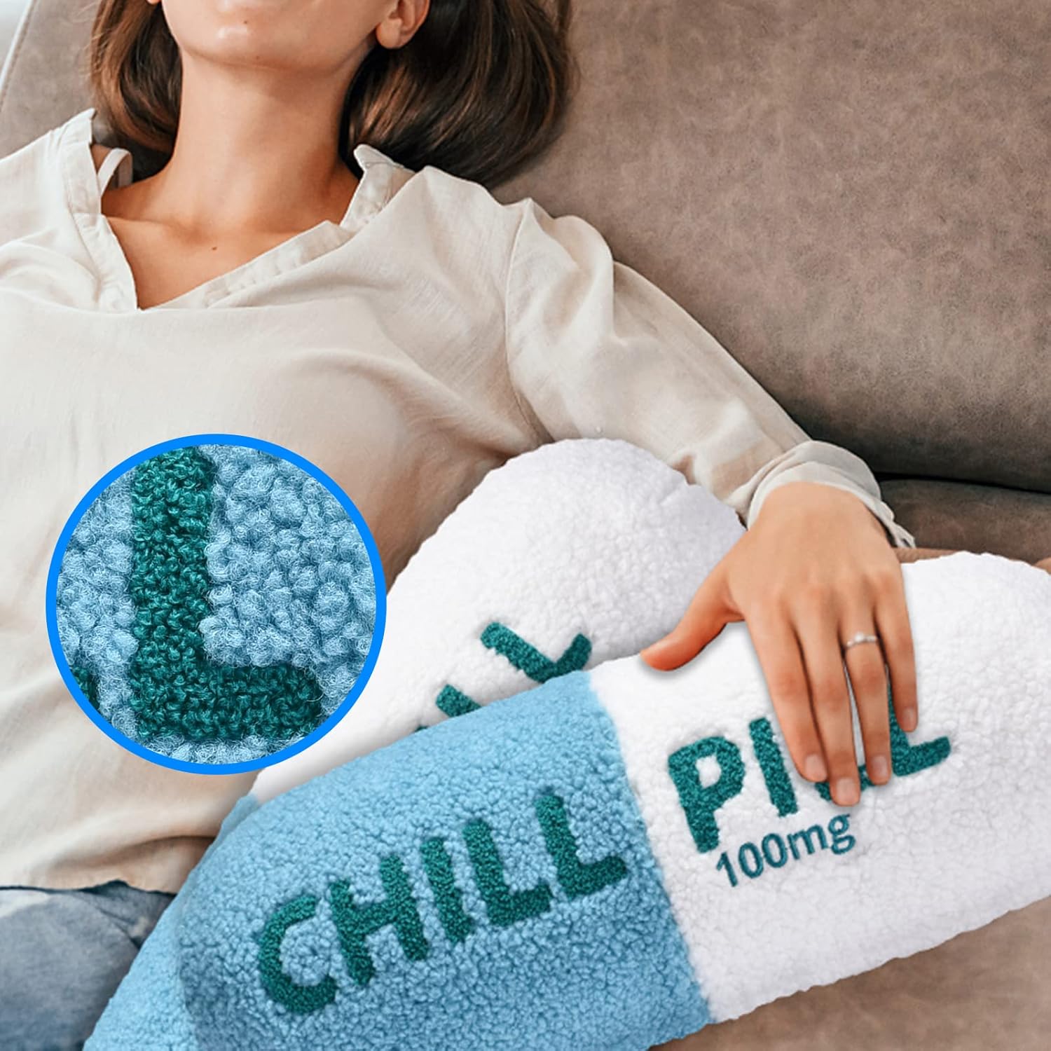 HZ MY Chill Pill Pillow - Chill Pillow for Aesthetic Room Decor, Double-Sided Soft Pill Pillows for Gifts, Comes with Zipper for Easy Cleaning.