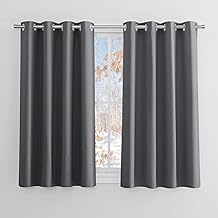 PONY DANCE Short Blackout Curtain 2 Pieces Thermal Plain Curtain with Eyelets Light Blocking Anti-UV for Home Bedroom 140L x 145H cm, Grey