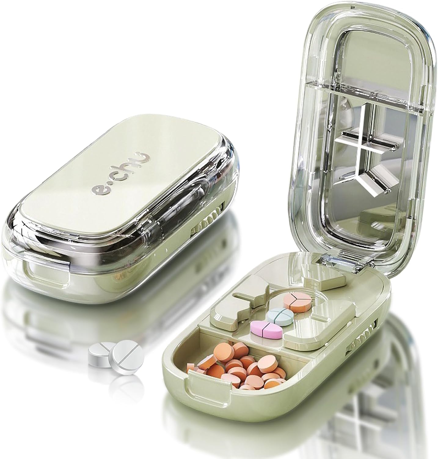 Pill Cutter Splitter for Small and Tiny Pills - Adjustable Pill Cutter for 1/2 1/3 1/4 Quarter Split, Built-in Pill Case for Travel, Pocket, Safe for Medication, Not for Large Hard Vitamins (Green)