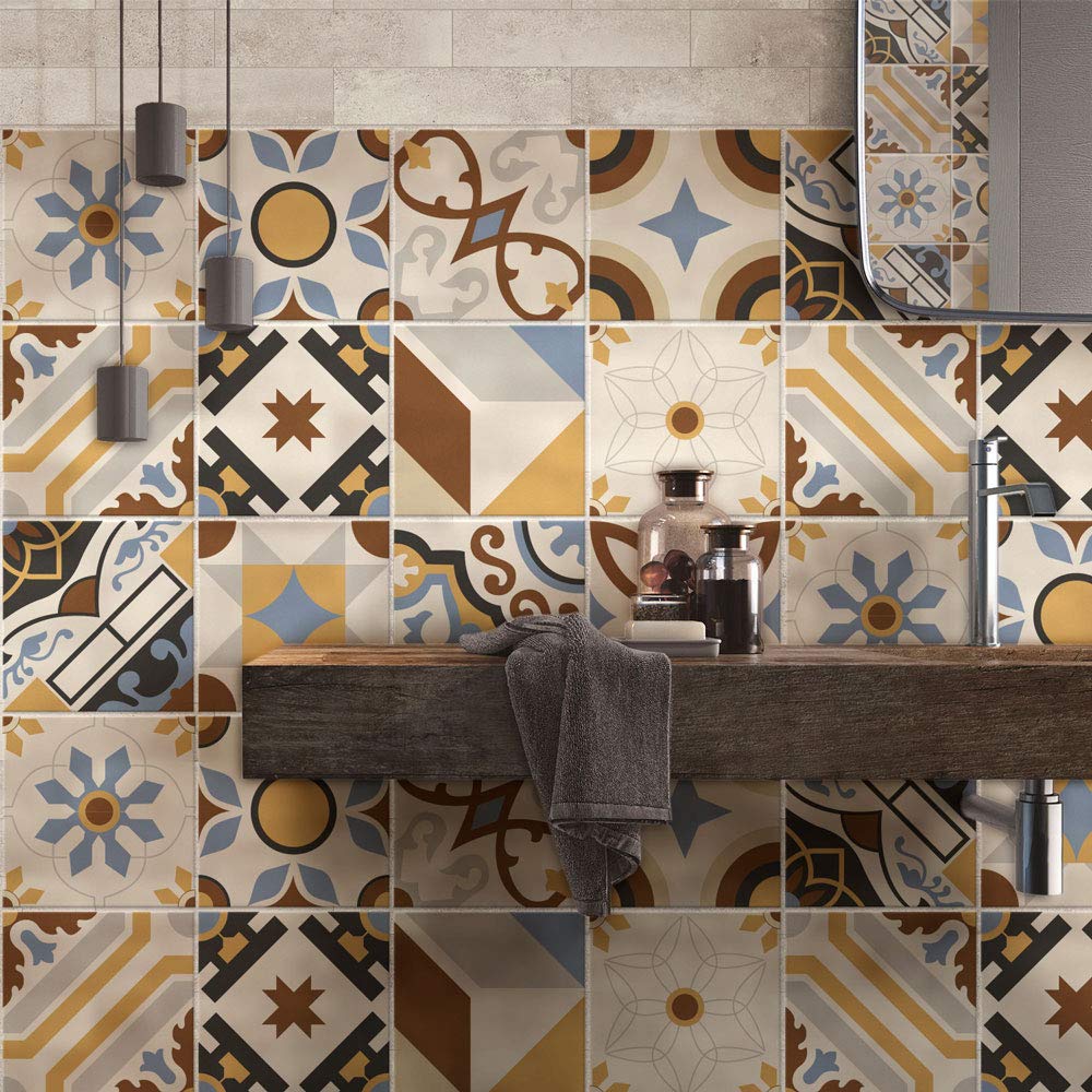 RE-COVERTILES - Adesivi per Piastrelle Bagno e Cucina 24 Pz 10x10 cm - PS00212 Decorazione murale in PVC Impermeabile mattonelle Mosaico Stile cementine Azulejos