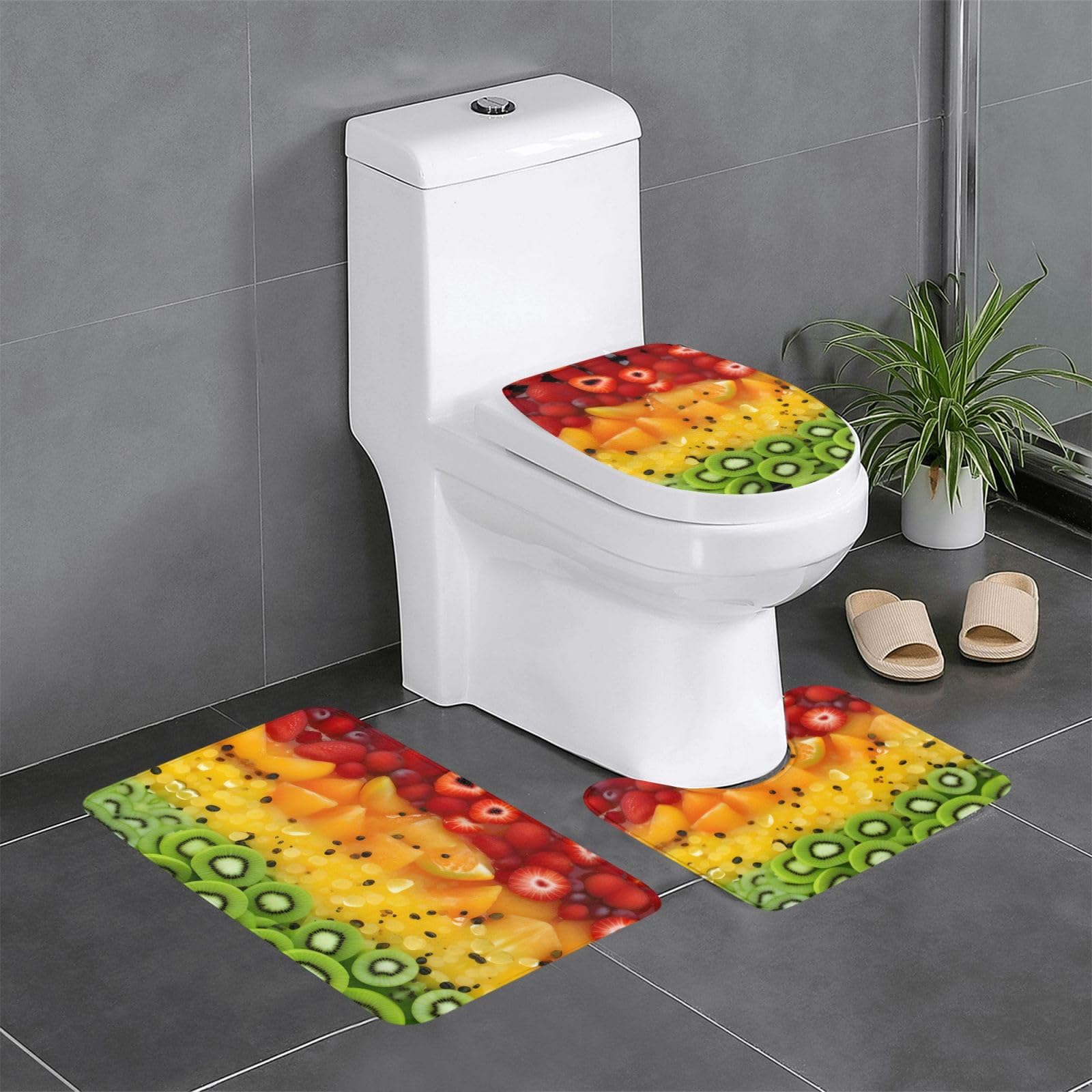 Tapis de salle de bain rectangulaire, ovale et contour au motif fruits