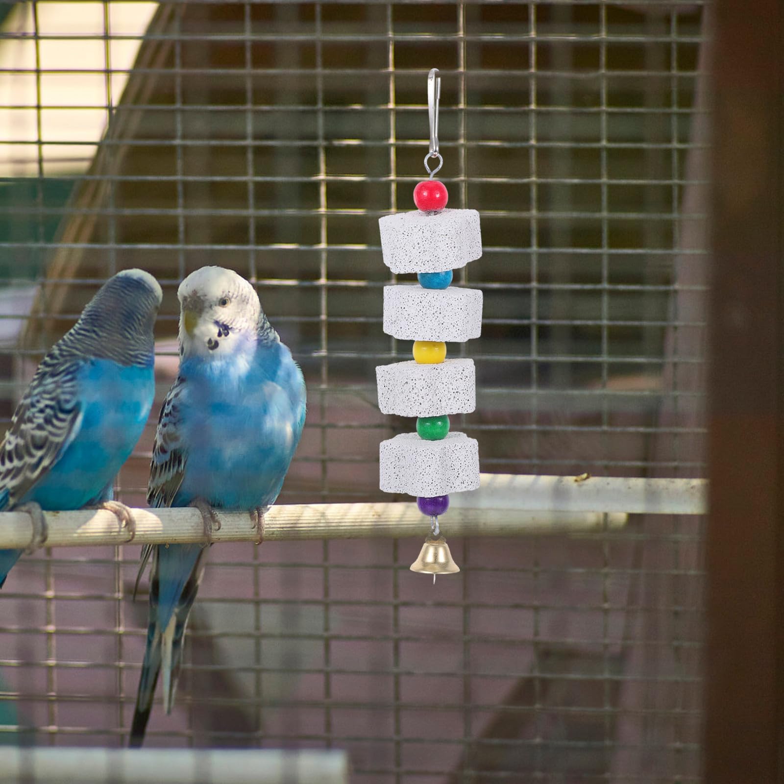 Pierre à Aiguiser pour Bec de Perruche Naturelle Support en Fer pour Cage Oiseaux Écureuils