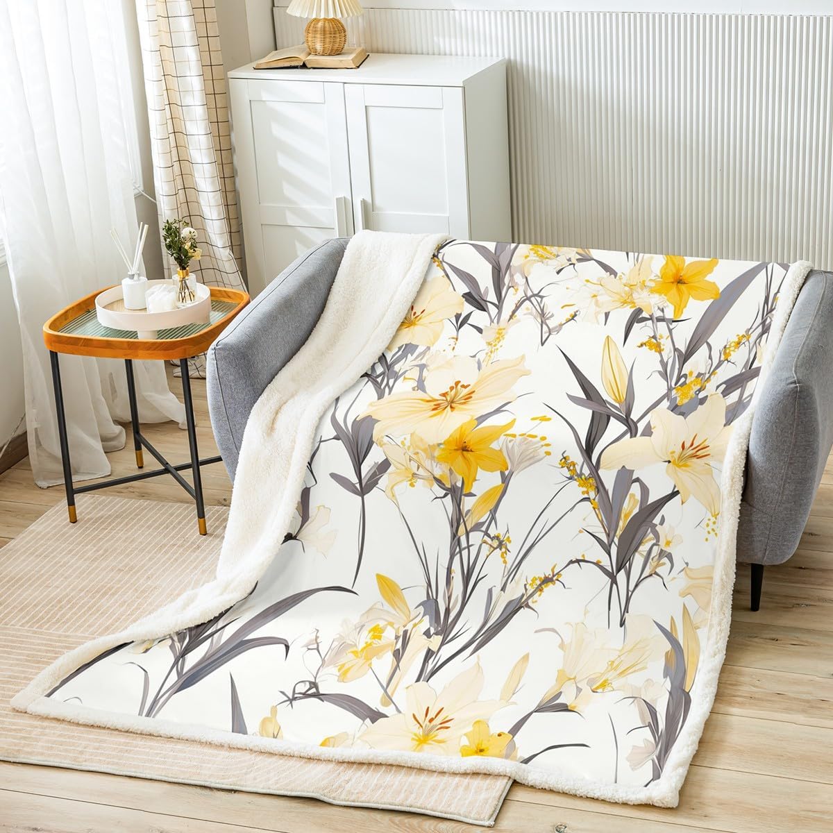 Feelyou Lily Floral Sherpa Blanket Plush Fuzzy Twin 60"x80" image 2