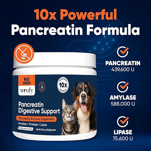 Miniatura 2 de Woofy Enzimas digestivas pancreáticas  10x pancreatina  Sin olor  Pancreatina para perros y gatos  Enzima pancreática  Ideal para mascotas con EPI