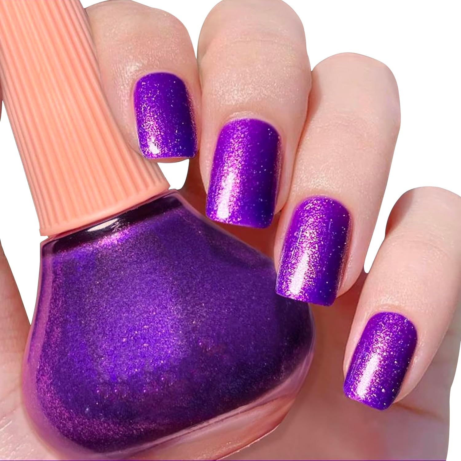 COSMOO Purple Glitter Nail Polish Quick Dry Nail Lacquer Long Lasting Shimmery Deep Purple Sparkle Nails Polish 0