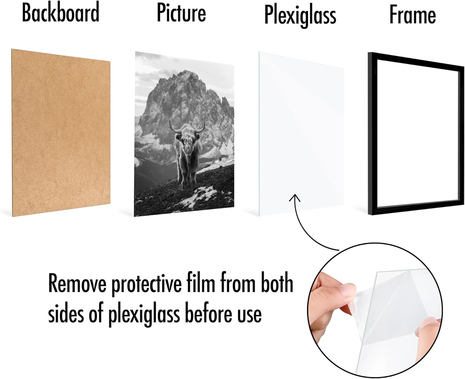 Americanflat 16x20 Picture Frame with Polished Plexiglass - Set of 5 - Galleria Collection - Picture Frames for Wall Display - Black