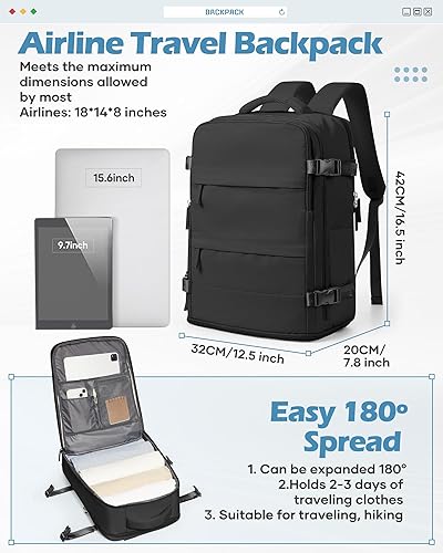 Miniatura 2 de Mochila de viaje para computadora portátil para mujer, mochila de transporte, bolsa de viaje para artículos personales, artículos esenciales de