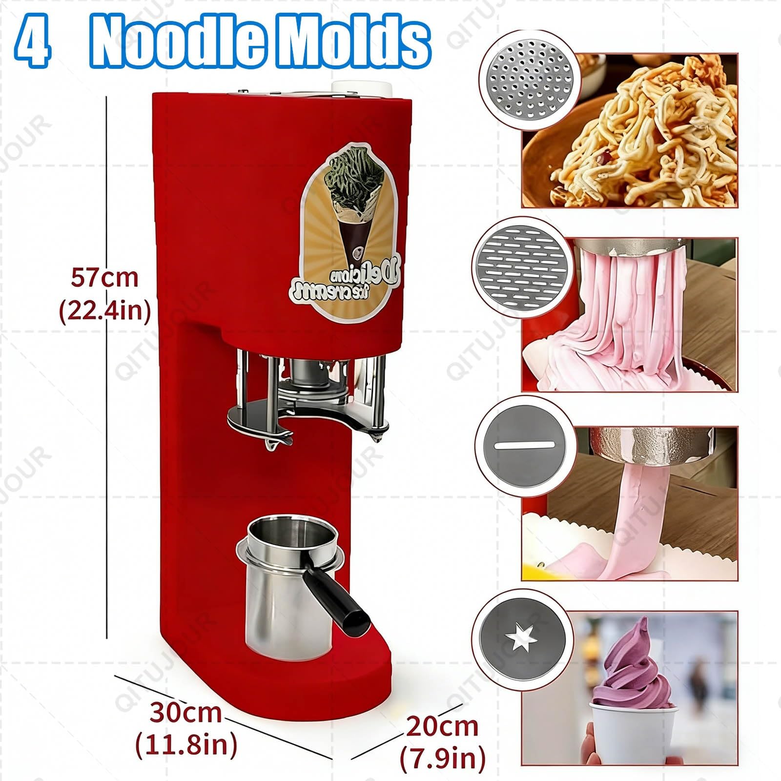 Macchina per Gelato a Forma Di Spaghetti, Macchina per Gelato a Pasta Da 30 L/H, Pressa Elettrica per Gelato a Forma Di Spaghetti Da 80 W, Macchina per Gelato Soft Da Banco in Stile Italiano