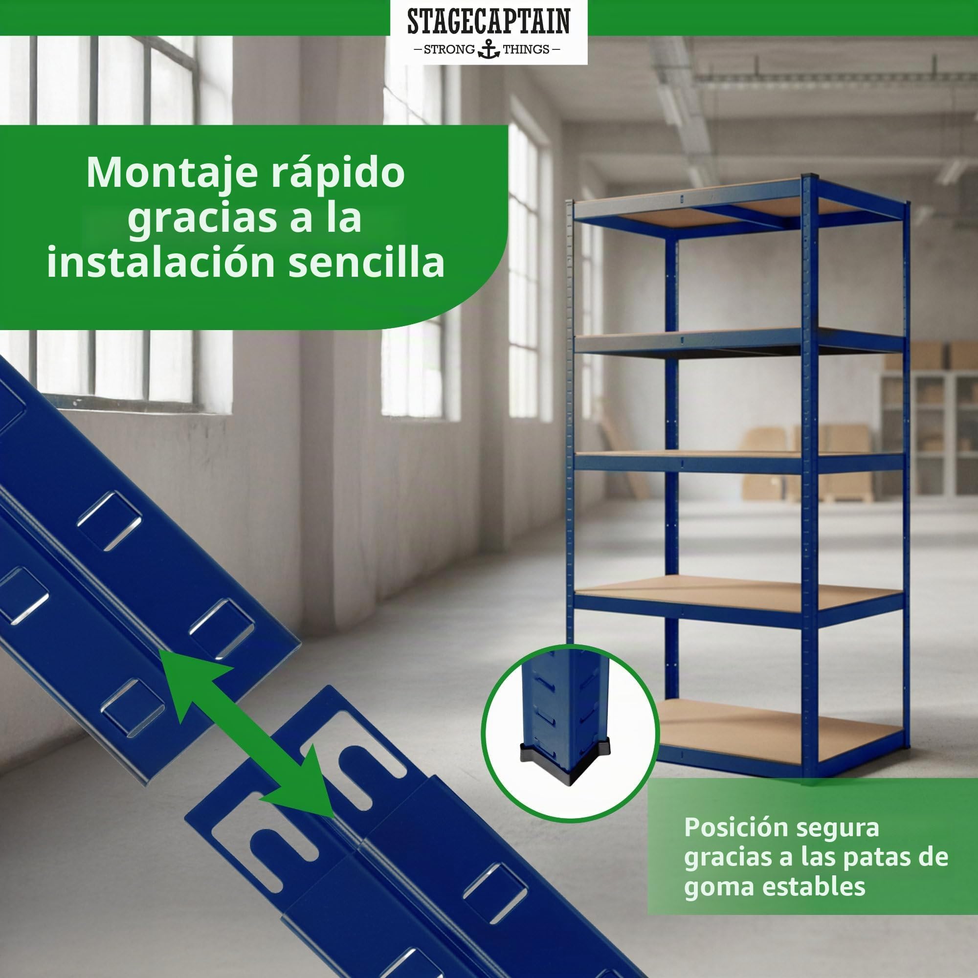 Stagecaptain Heavyrack HR-175 BU Juego de 2 estanterías metálicas - Estanteria Almacenaje de Cargas Pesadas de 875 kg MAX. - Estante Almacenamiento - 5 Baldas Multiusos - Azul