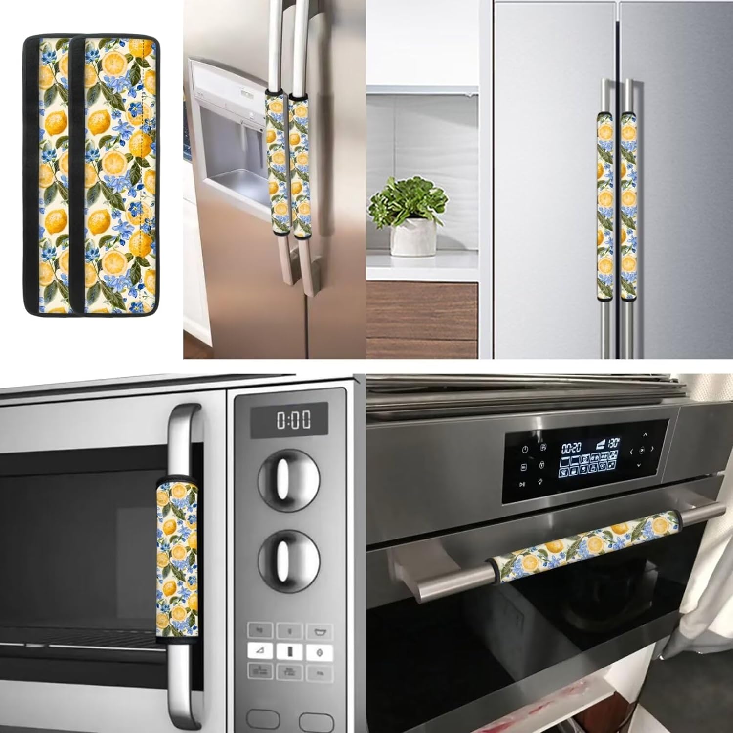 8 Pieces Vintage Lemon Blue Flower Refrigerator Handle Gloves Set Keep Off The Smudges and Fingerprints for Fridge Microwave Oven Handle Covers