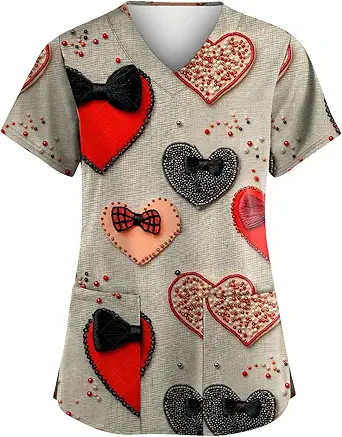 OIOLOYJM Printed Scrub Tops Women V Neck Short Sleeve Plus Size Scrubs for Womens Nursing Uniforms Shirts with Pockets