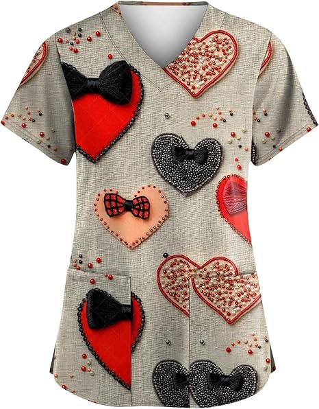 OIOLOYJM Printed Scrub Tops Women V Neck Short Sleeve Plus Size Scrubs for Womens Nursing Uniforms Shirts with Pockets