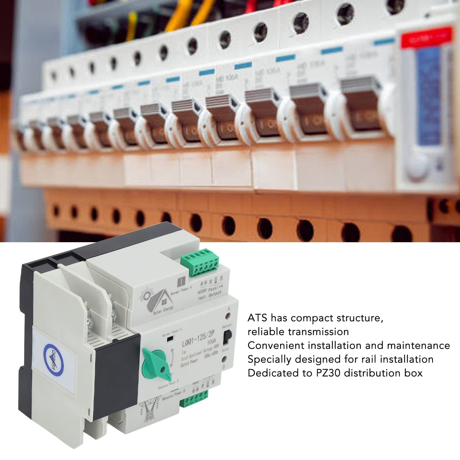 Fockety Interruttore di trasferimento automatico di potere doppio, commutatore doppio del generatore di potere di AC400V 100A 2P, interruttore di circuito elettronico della famiglia