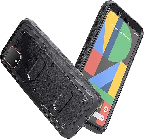 Miniatura 3 de Funda para pantalla integrada para Google Pixel 4, resistente a prueba de golpes, con soporte y clip de cinturón giratorio para Pixel 4 (negro)