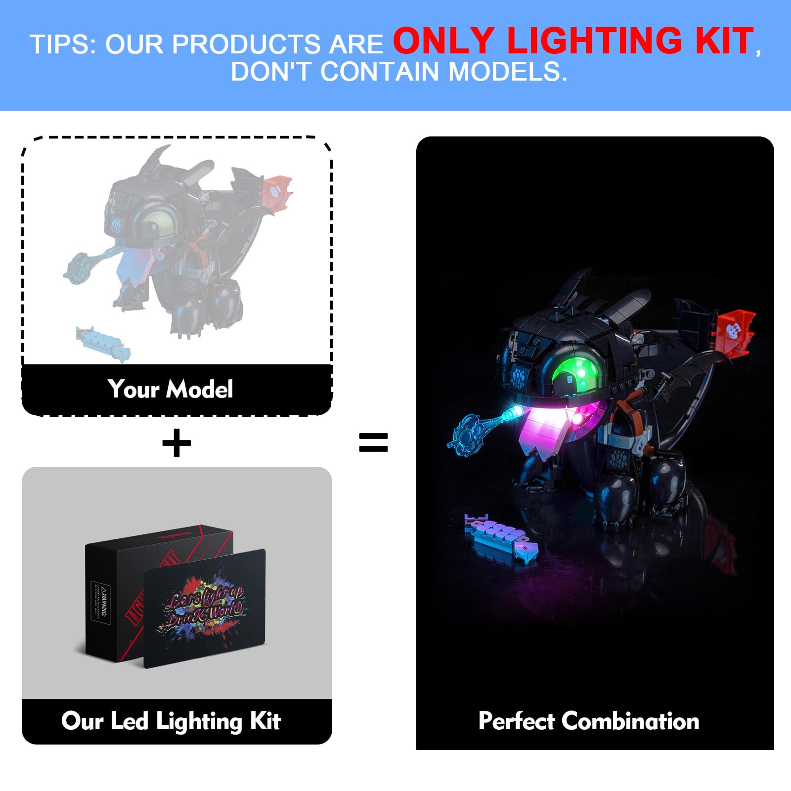 LocoLee Led Light Set Compatible with Lego 10375 How to Train Your Dragon: Toothless Led Decoration Lighting Kit Compatible with Lego 10375 Building Blocks Model,Only Lights Set,No Model - Image 3
