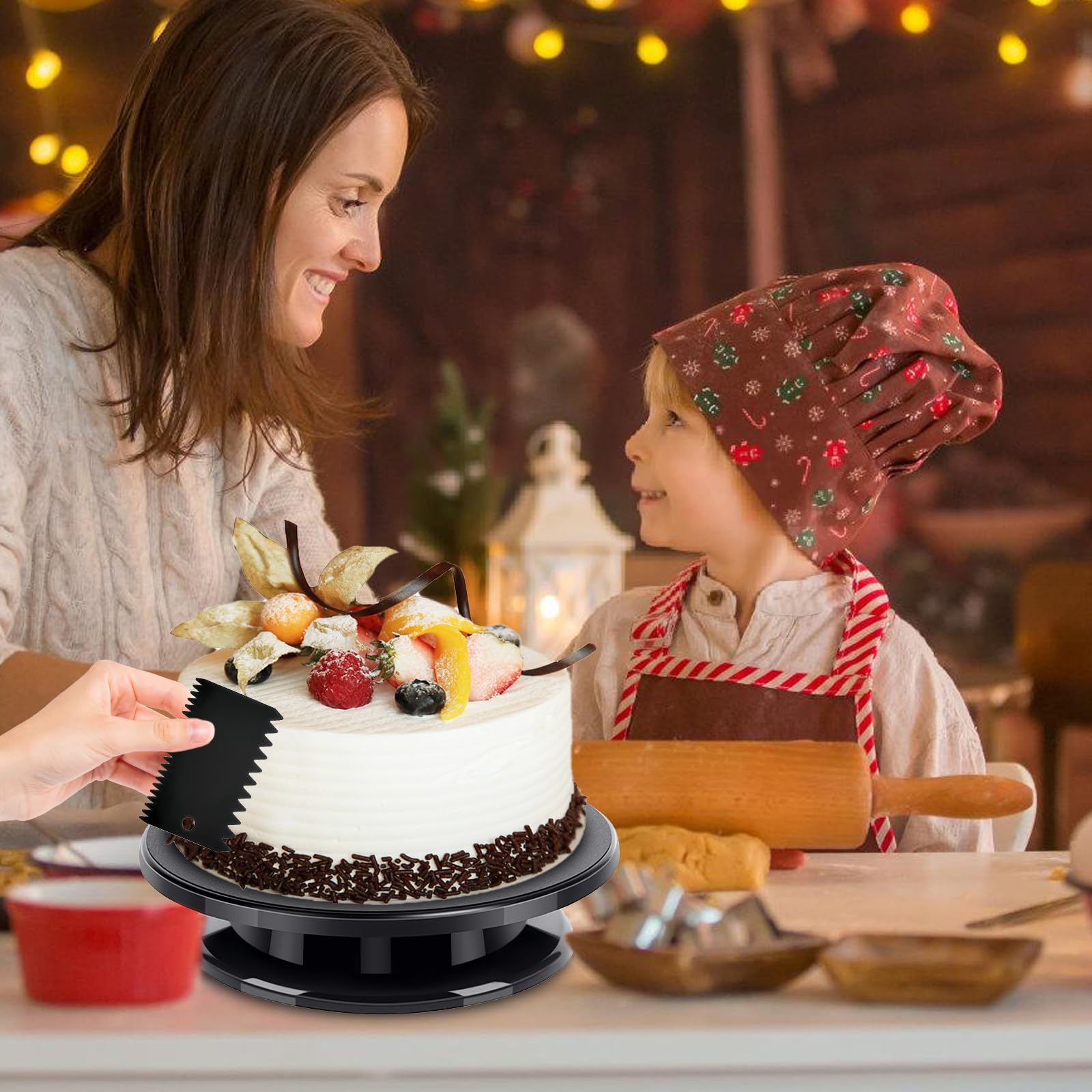 Vassoio Girevole Per Torta Da 27 Cm Con 2 Spatole Per Gelato E 3 Spatole Per Impasto, Supporto Girevole Per Pasticceria E Decorazione Di Torte